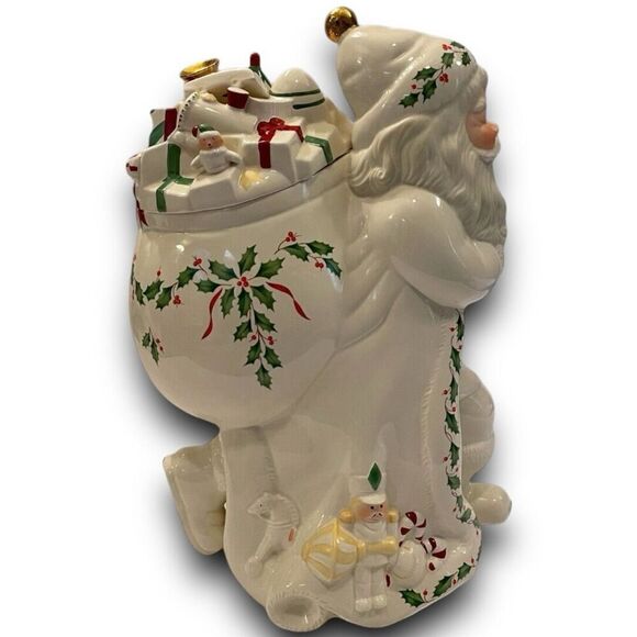 Lenox Vintage Holiday Santa Cookie Jar 1999 Christmas Toy Sack Holly Berry 13.5” - Picture 5 of 11